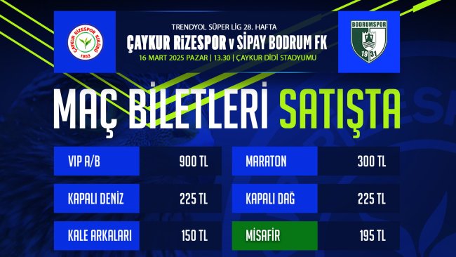 ÇAYKUR RİZESPOR - BODRUM FK MAÇININ BİLETLERİ SATIŞTA!